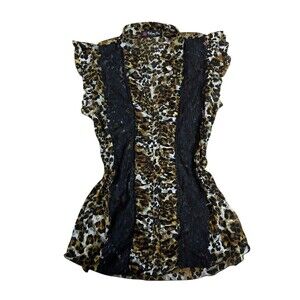 Volume One Cheetah Print Runched Top Lace Y2K Grunge